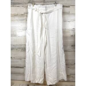 Talbots Womens 16 White Tie Waist Wide Leg Crop Pants Silky Lightweight NEW